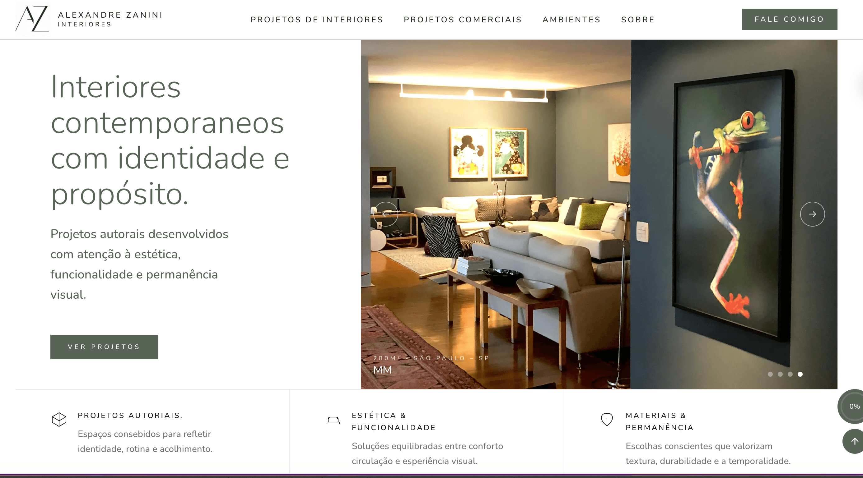 Website Alexandre Zanini Interiores desenvolvido pela Fluzd